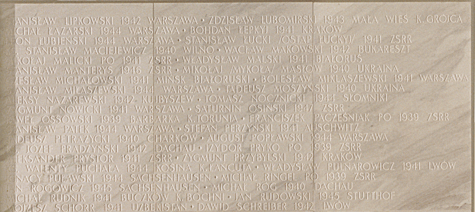 Fragment tablicy pamięci z nazwiskami L-S