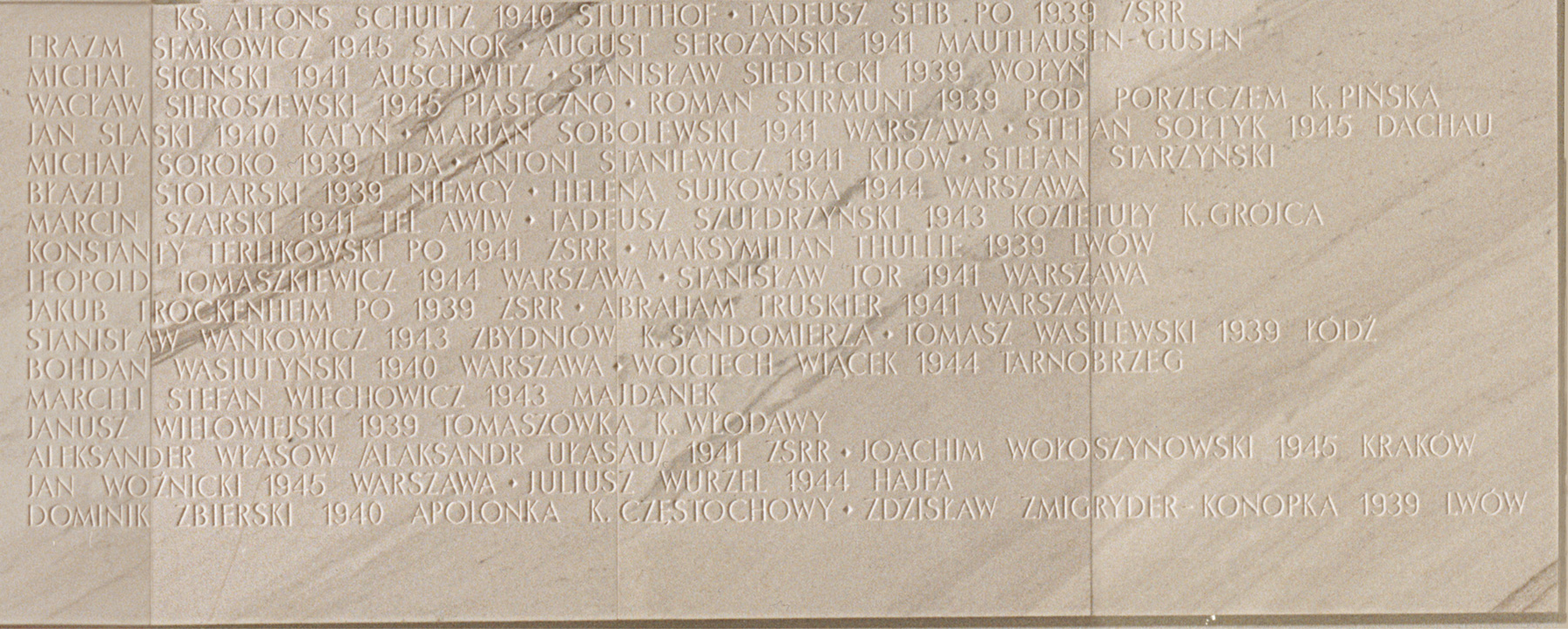 Fragment tablicy pamięci z nazwiskami S-Z