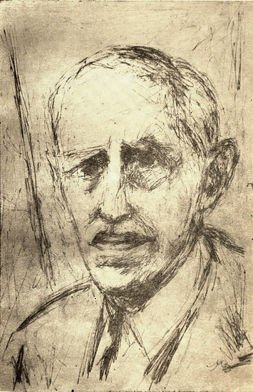 Portret Zygmunta Jundziłła, rys. Marian Szyszko-Bohusz. ["Alma Mater Vilnensis", t. 5, Londyn 1958, s. 5].