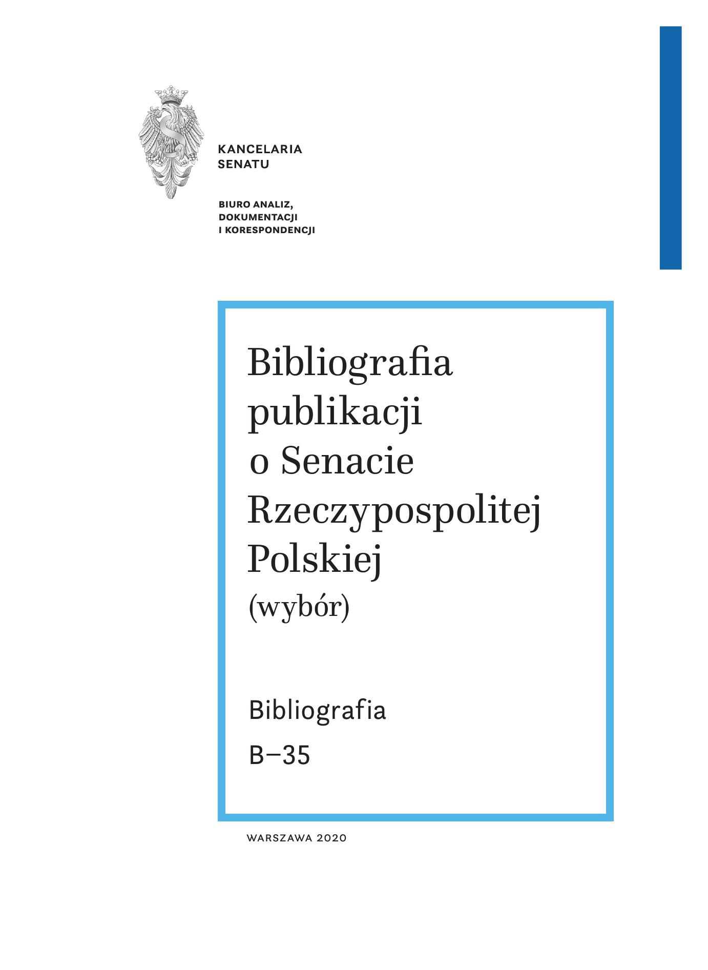 Okładka publikacji Bibliografia publikacji o Senacie RP