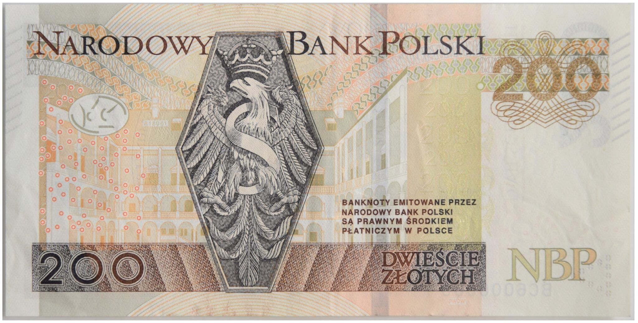Rewers banknotu o nominale 200 złotych