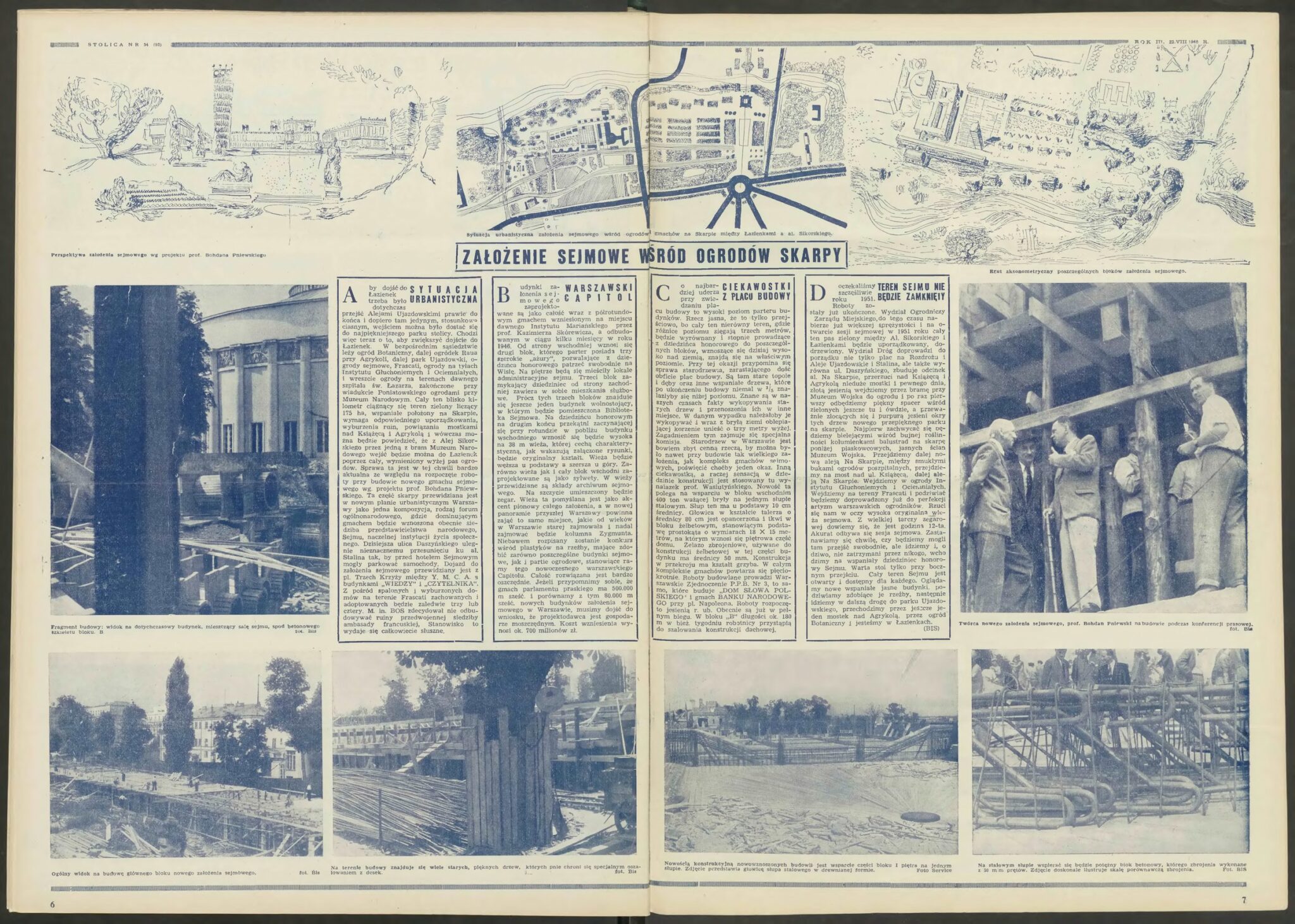 Projekt założenia sejmowego wśród ogrodów skarpy (Stolica. Warszawski tygodnik ilustrowany, nr 34, 1948 rok)